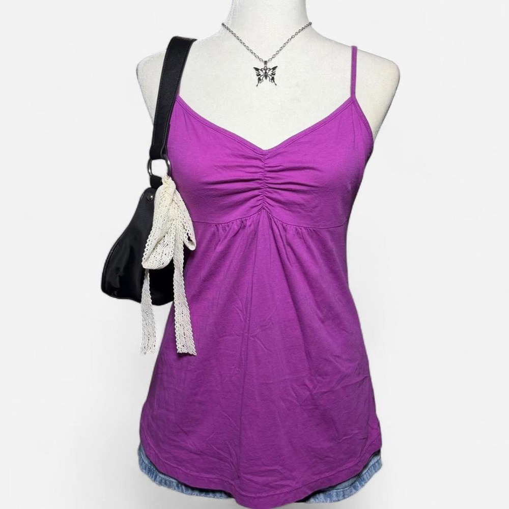 Rebecca Beeson Vintage Y2K Purple Ruched Cami Tank Top Empire Waist Tunic Size 2